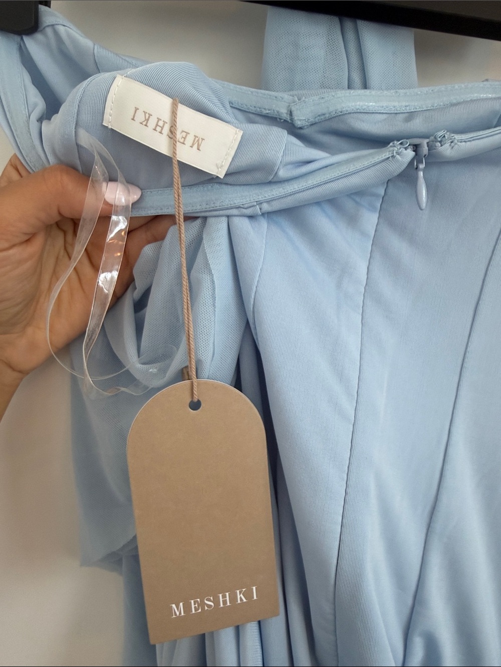 Meshki Light Blue Ruched Mini Dress - Picture 12 of 12